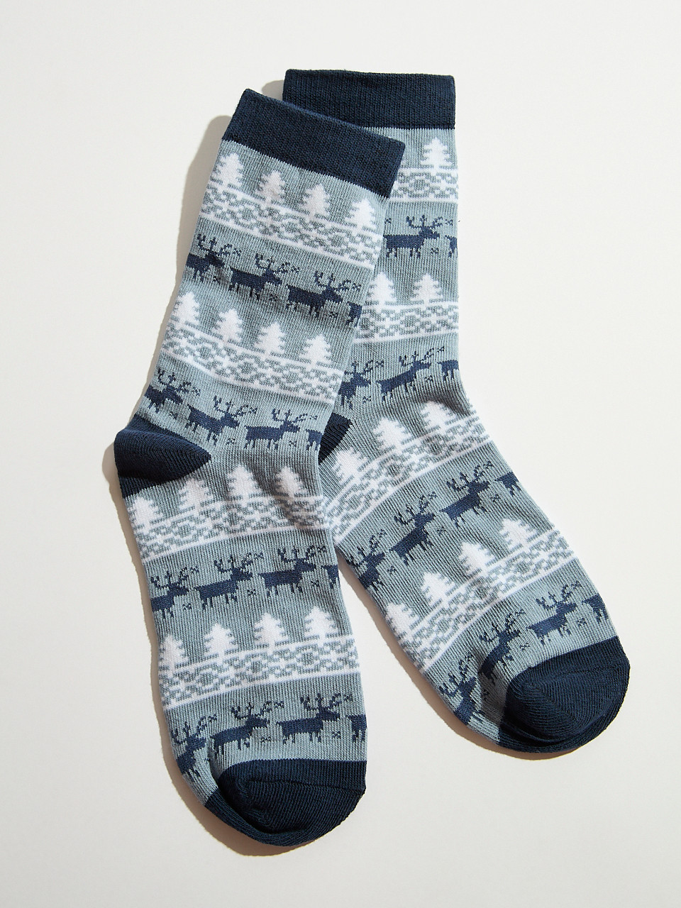 Blue Deer/Tree Crew Socks