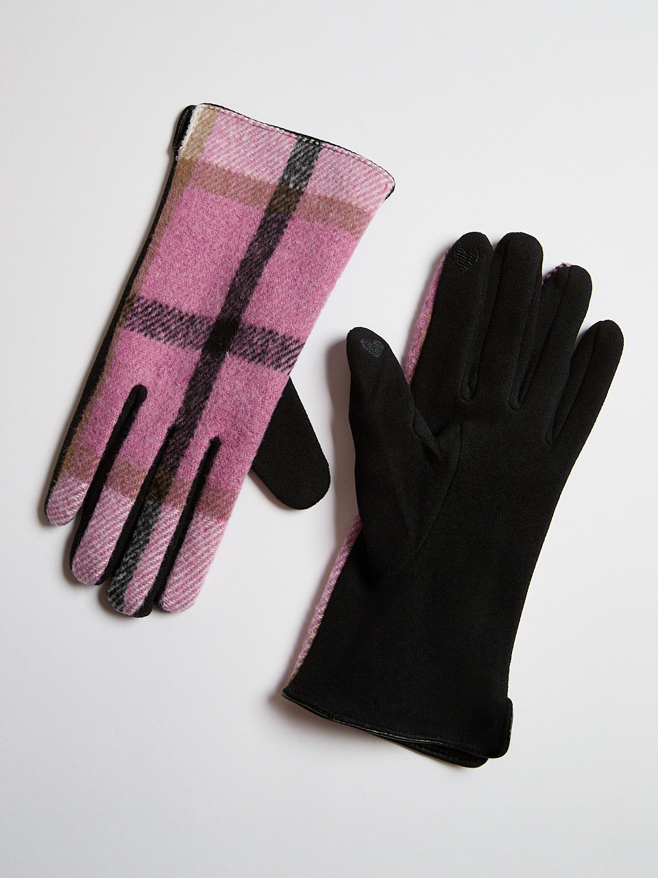 Camel Cloth Plaid Detail Gloves