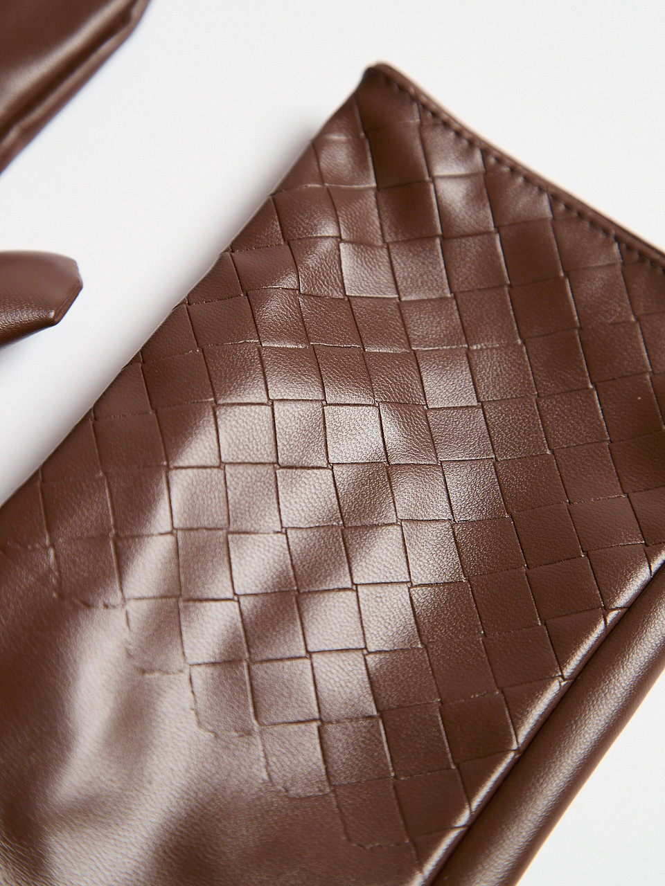 Chocolate Vegan Leather Woven Detail Gloves