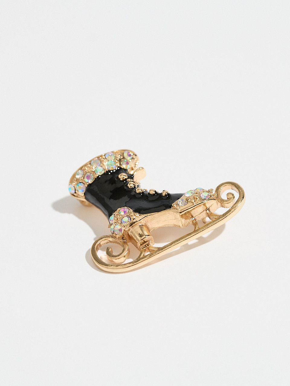 Crystal-Inlaid Victorian Skate Brooch