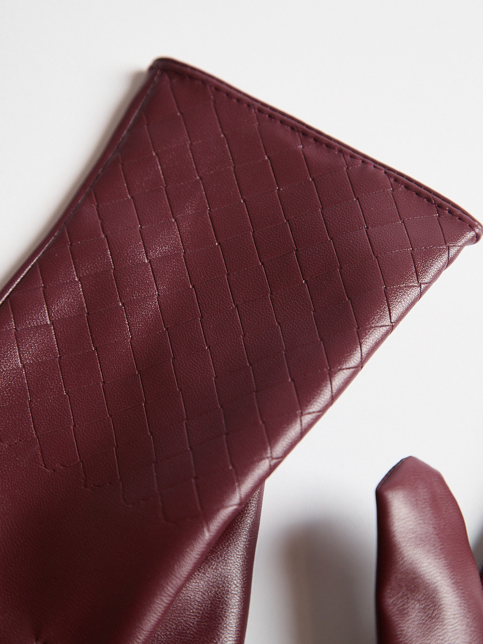 Dark Cherry Vegan Leather Woven Detail Gloves
