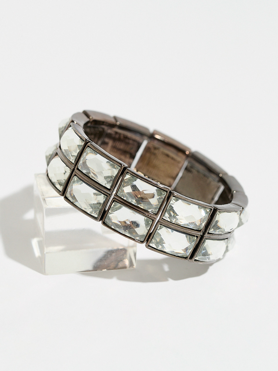 Double-Layer Faceted-Stone Stretch Bracelet
