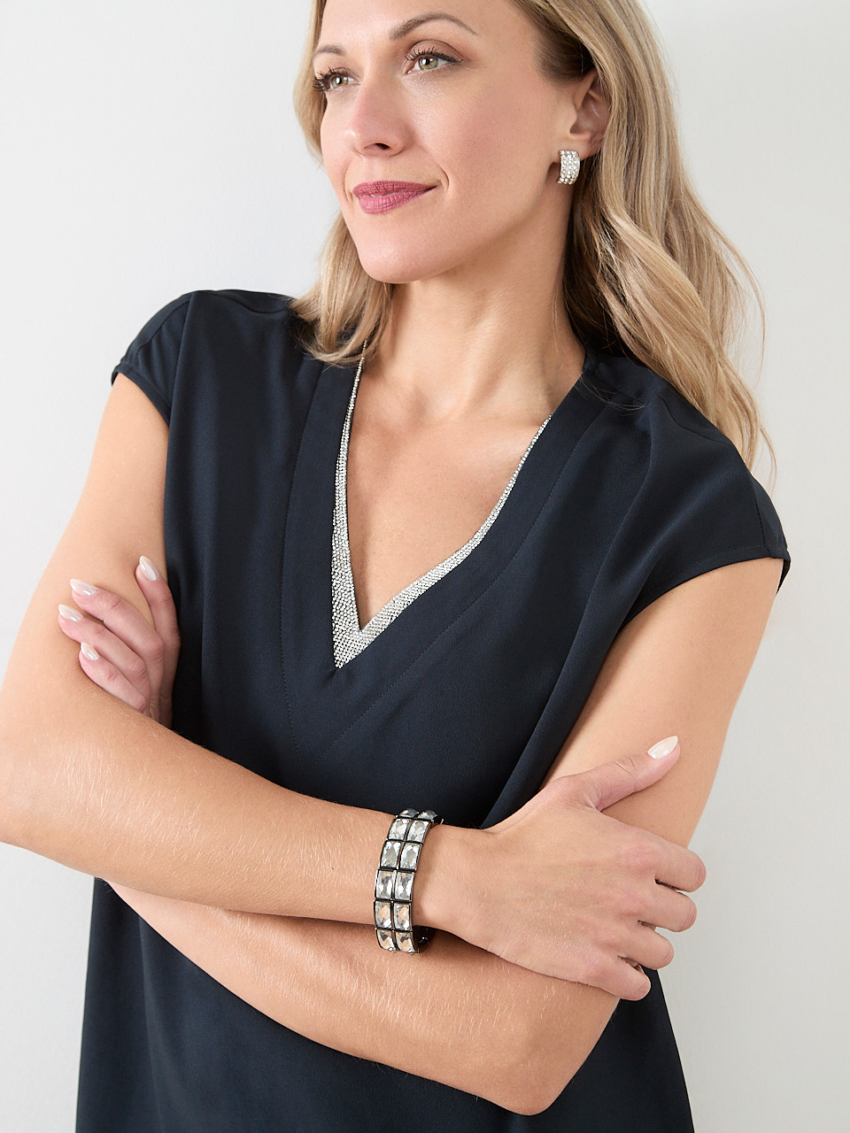 Double-Layer Faceted-Stone Stretch Bracelet