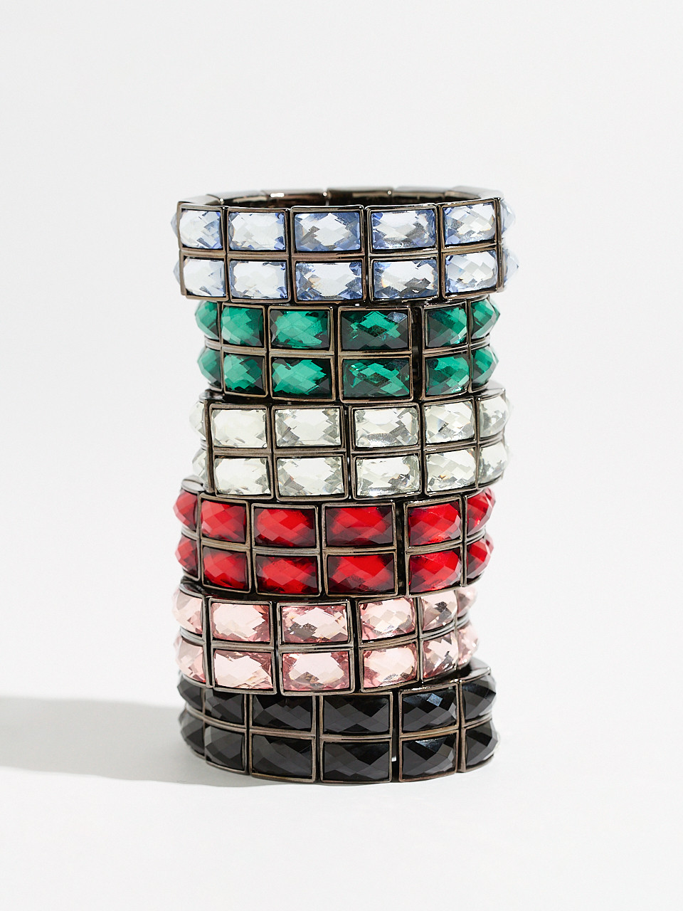 Double-Layer Faceted-Stone Stretch Bracelet