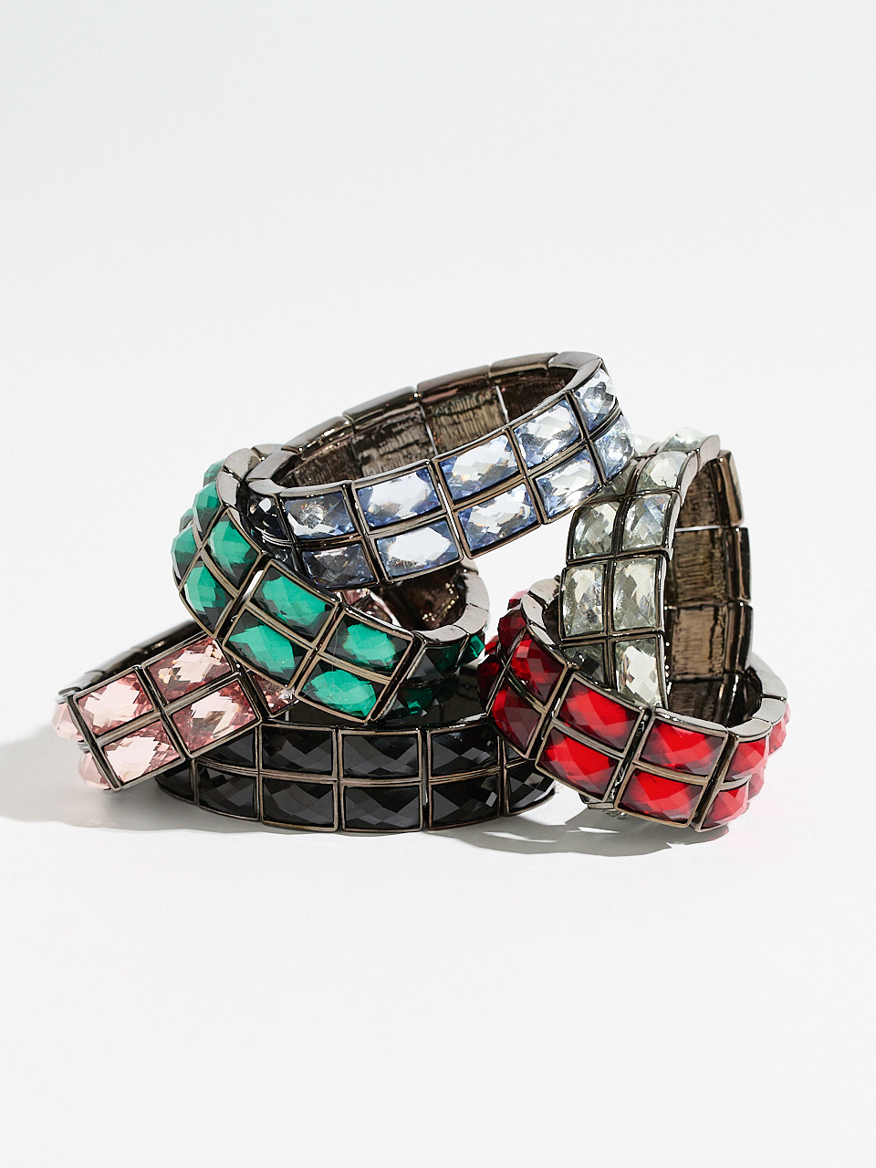 Double-Layer Faceted-Stone Stretch Bracelet