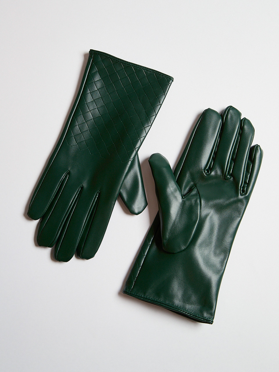 Emerald Leather Woven Detail Gloves