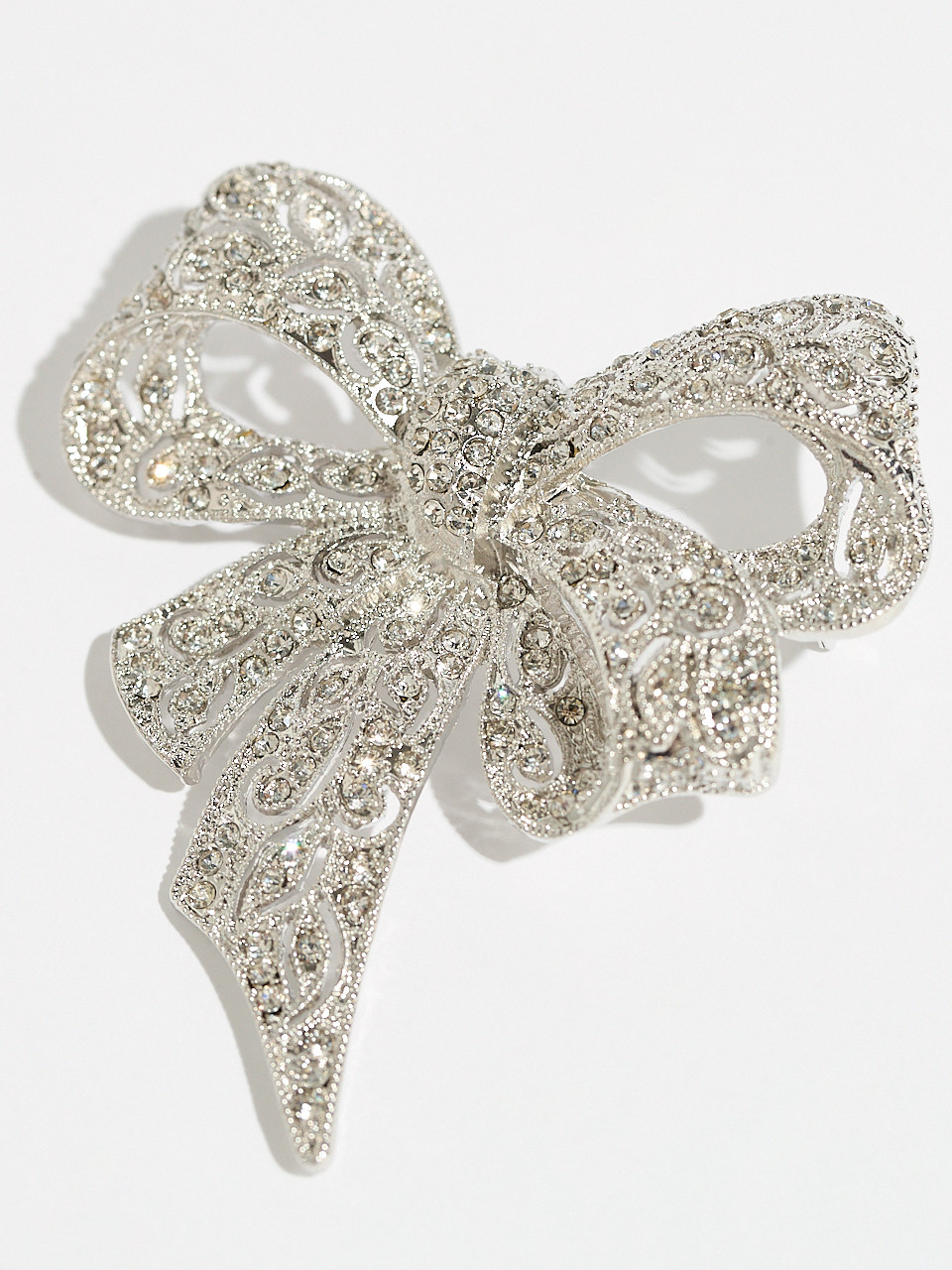 Exquisite Silver Crystal Bow Brooch