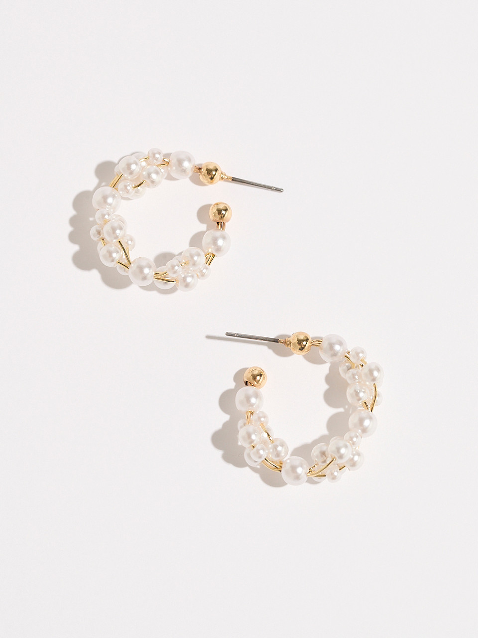 Gold and White Pearl Hoop Earrings
