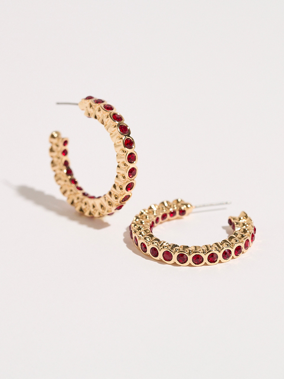 Gold Hoop with Ruby Stones Earrings