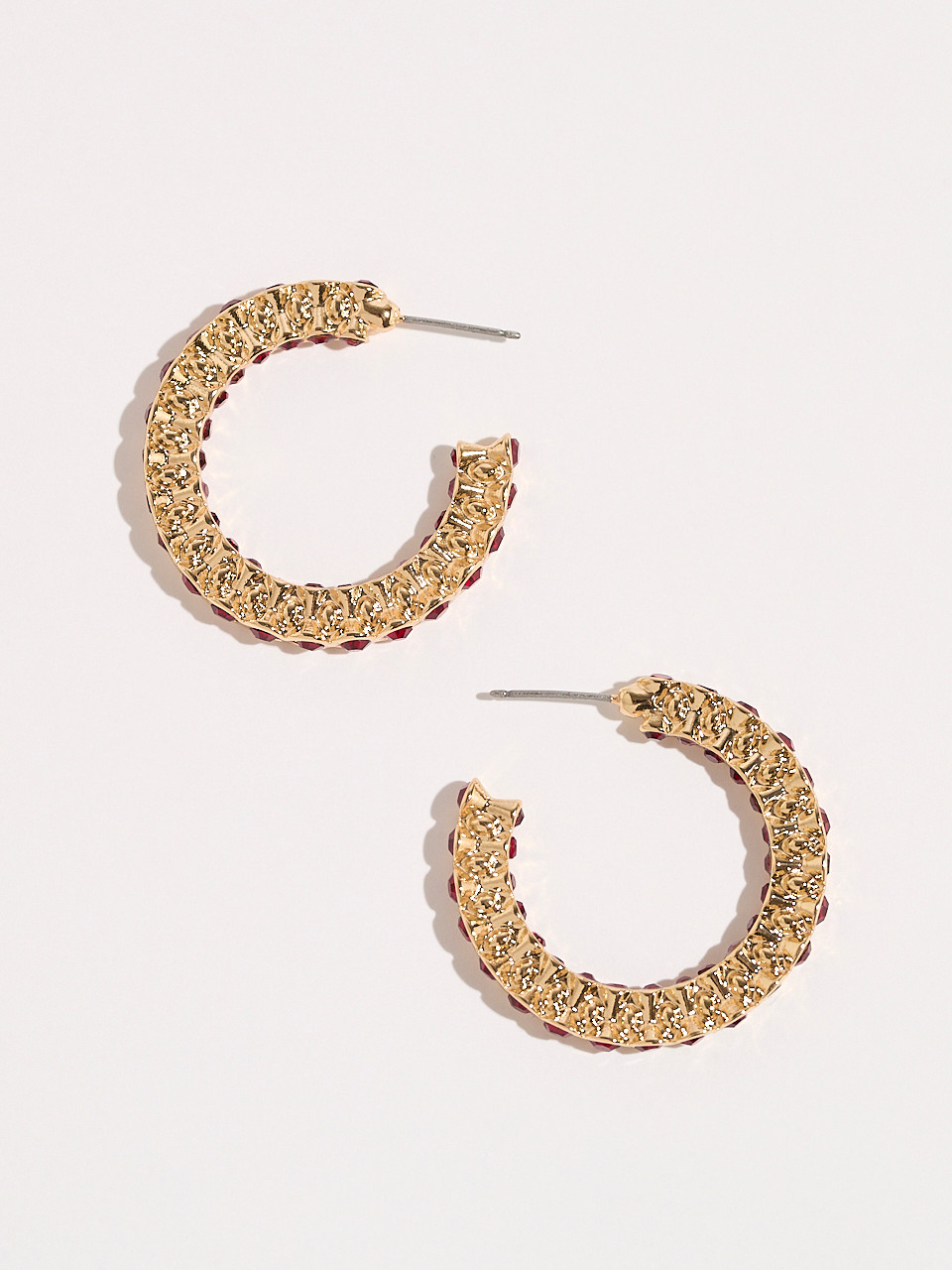Gold Hoop with Ruby Stones Earrings
