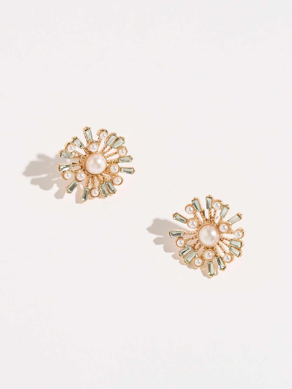 Gold, Pearl, and Crystal Burst Earrings