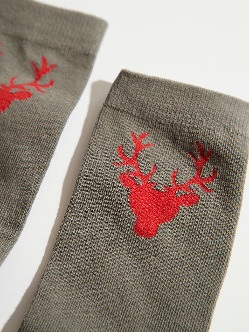 Grey Red Deer Crew Socks