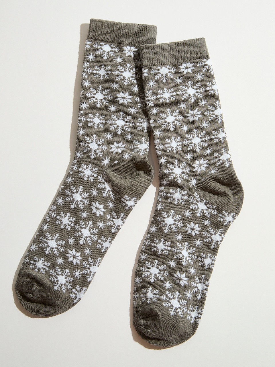 Grey White Snowflake Crew Socks