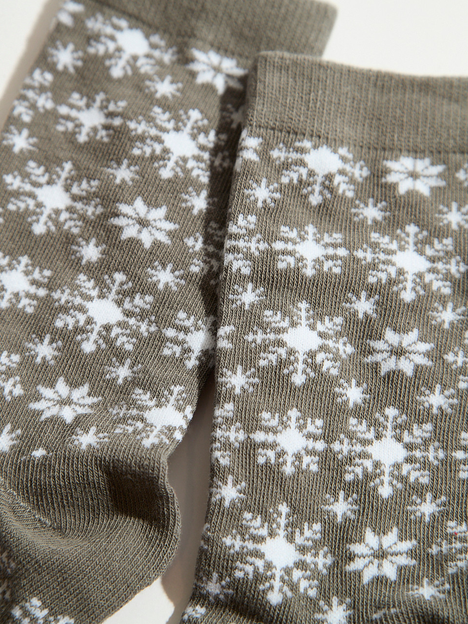 Grey White Snowflake Crew Socks
