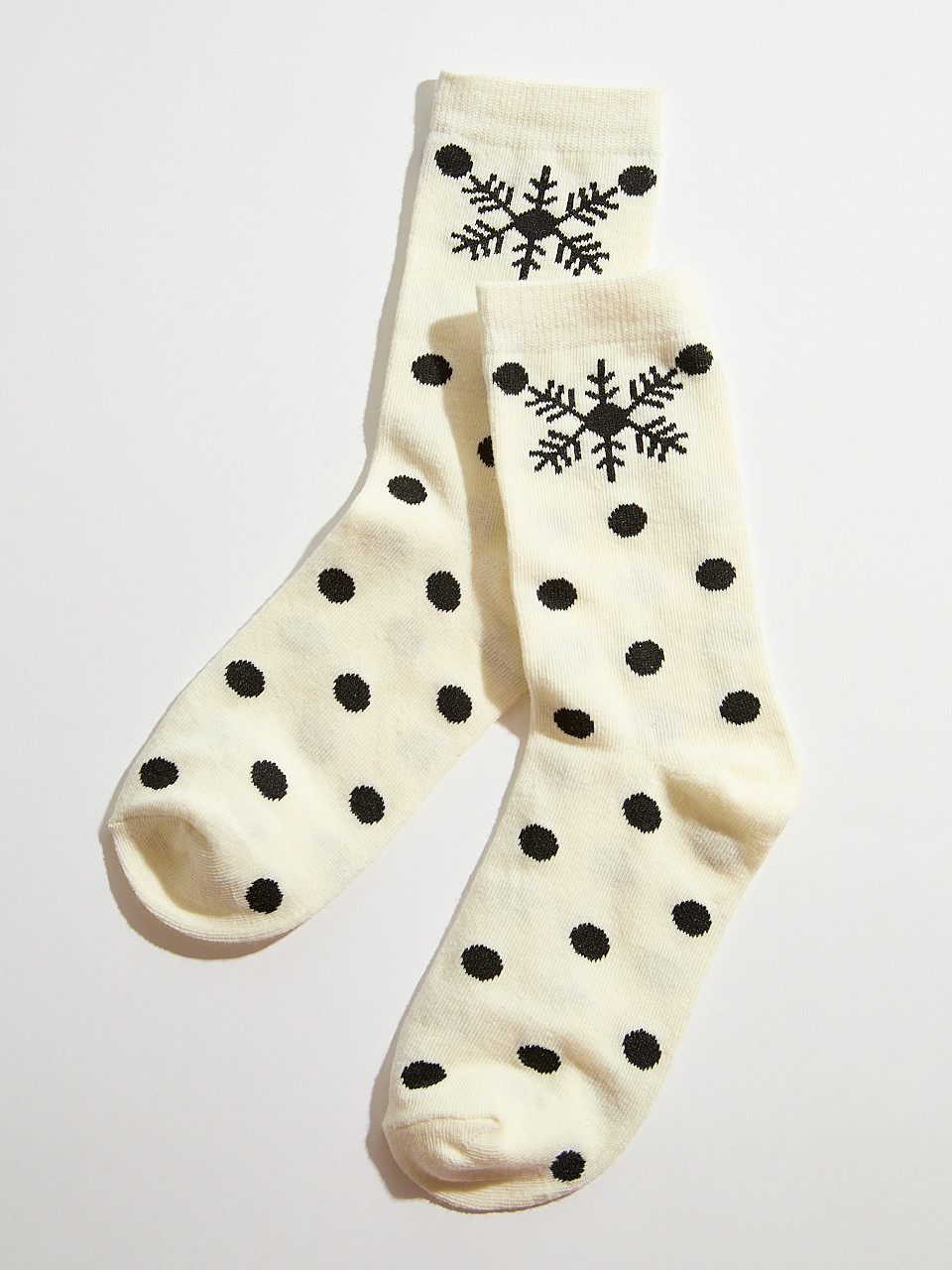 Ivory with Black Snowflake Crew Socks