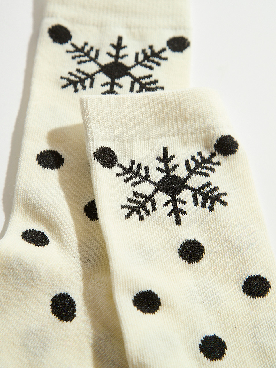 Ivory with Black Snowflake Crew Socks