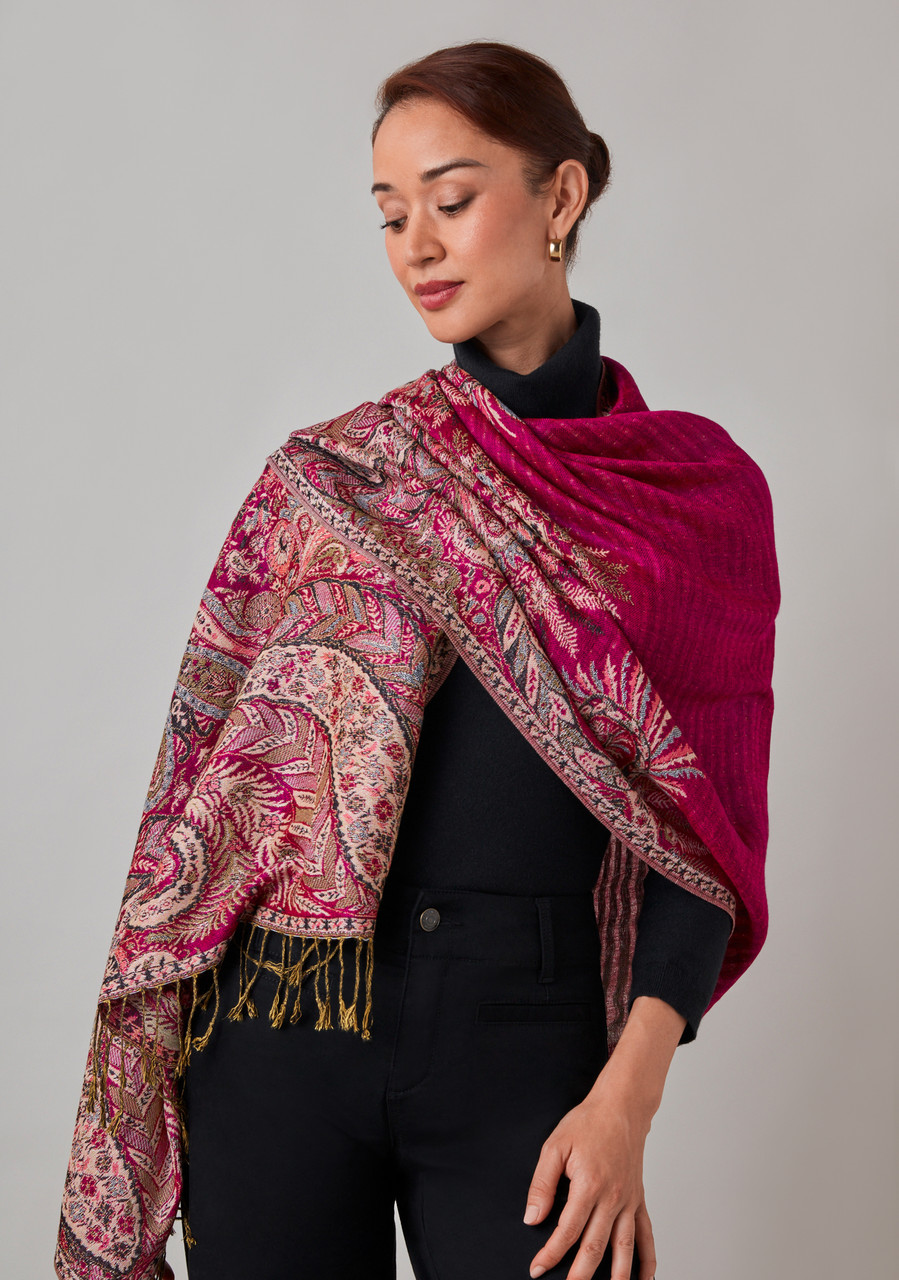 Large Magenta Paisley Pashmina Scarf