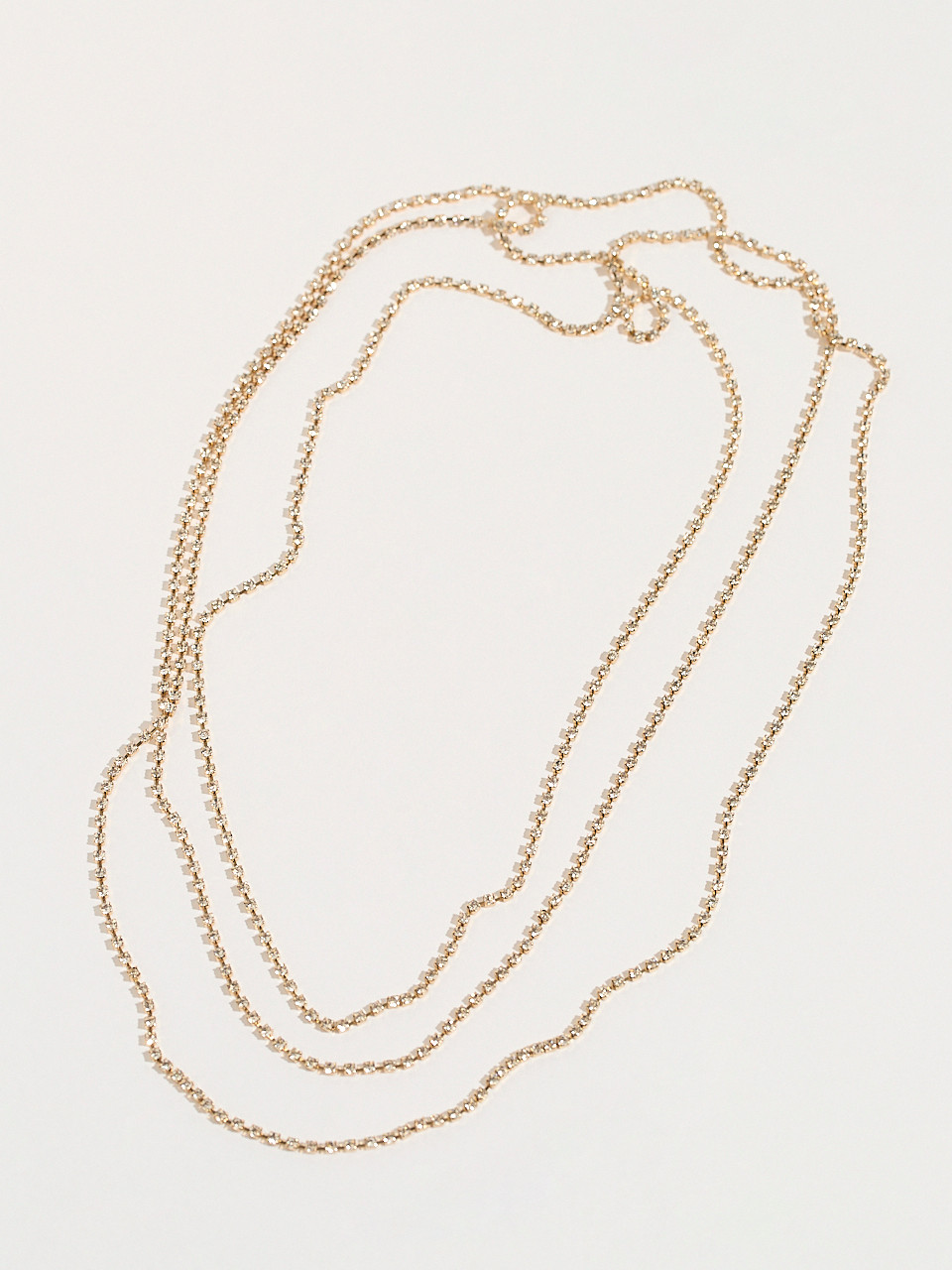 Long Double-Strand Gold Crystal Necklace