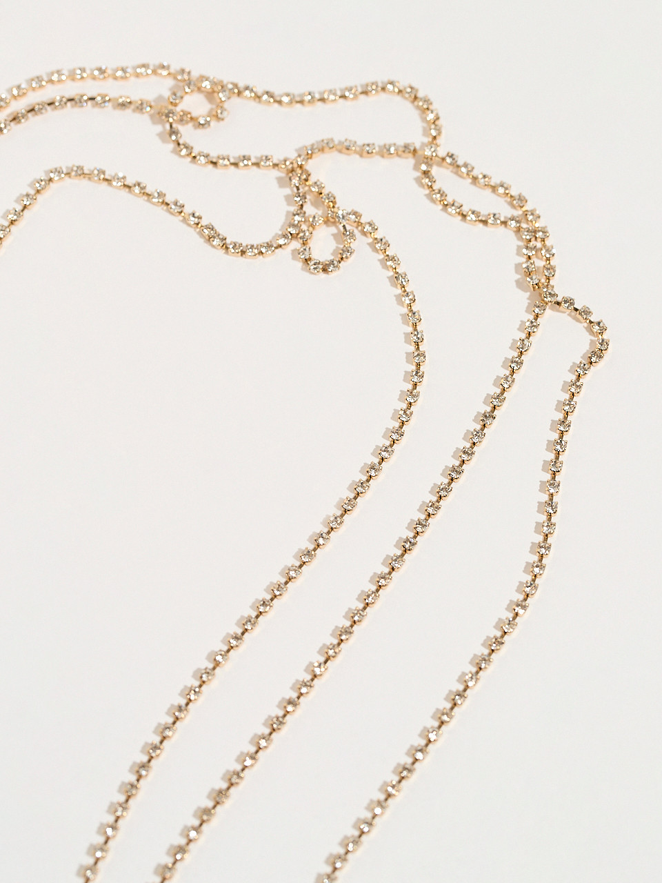 Long Double-Strand Gold Crystal Necklace
