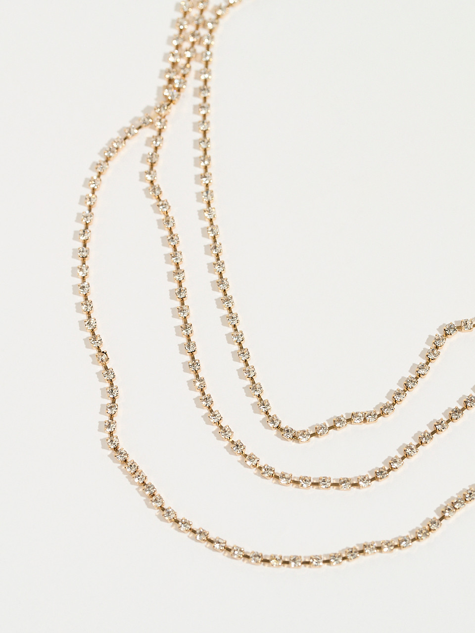 Long Double-Strand Gold Crystal Necklace