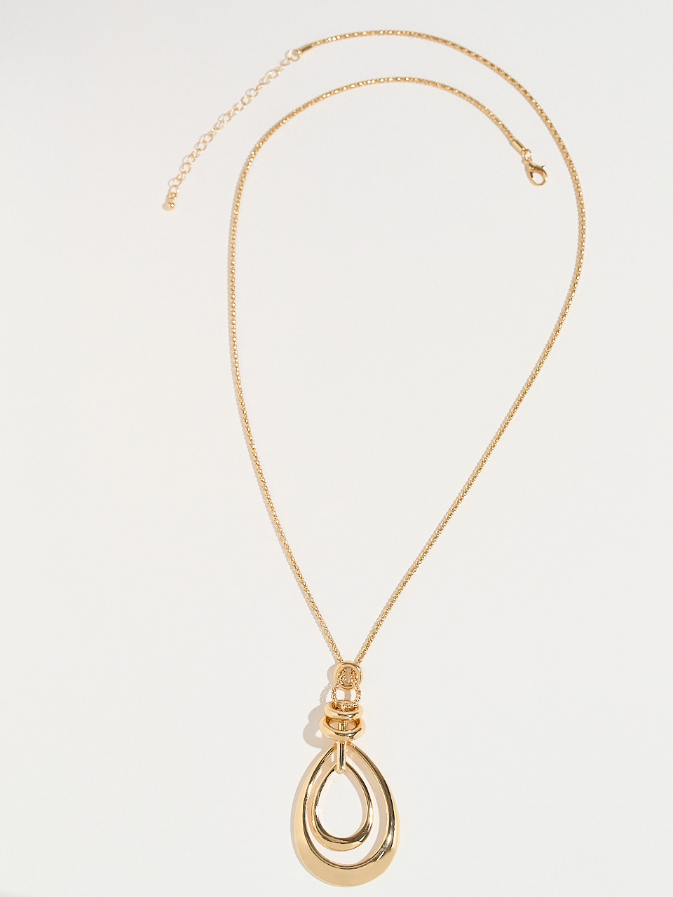 Long Gold Double Teardrop Pendant Necklace
