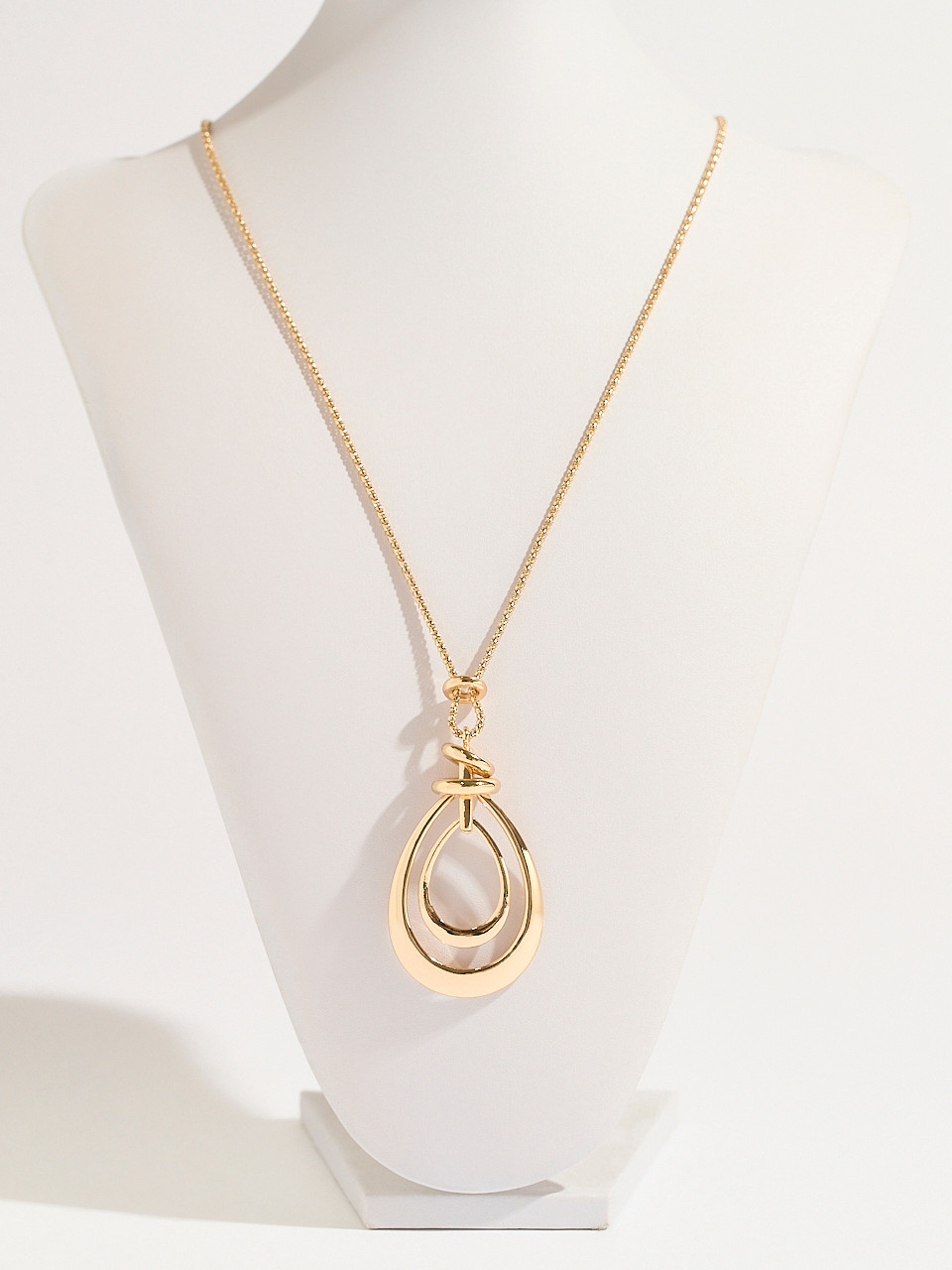 Long Gold Double Teardrop Pendant Necklace