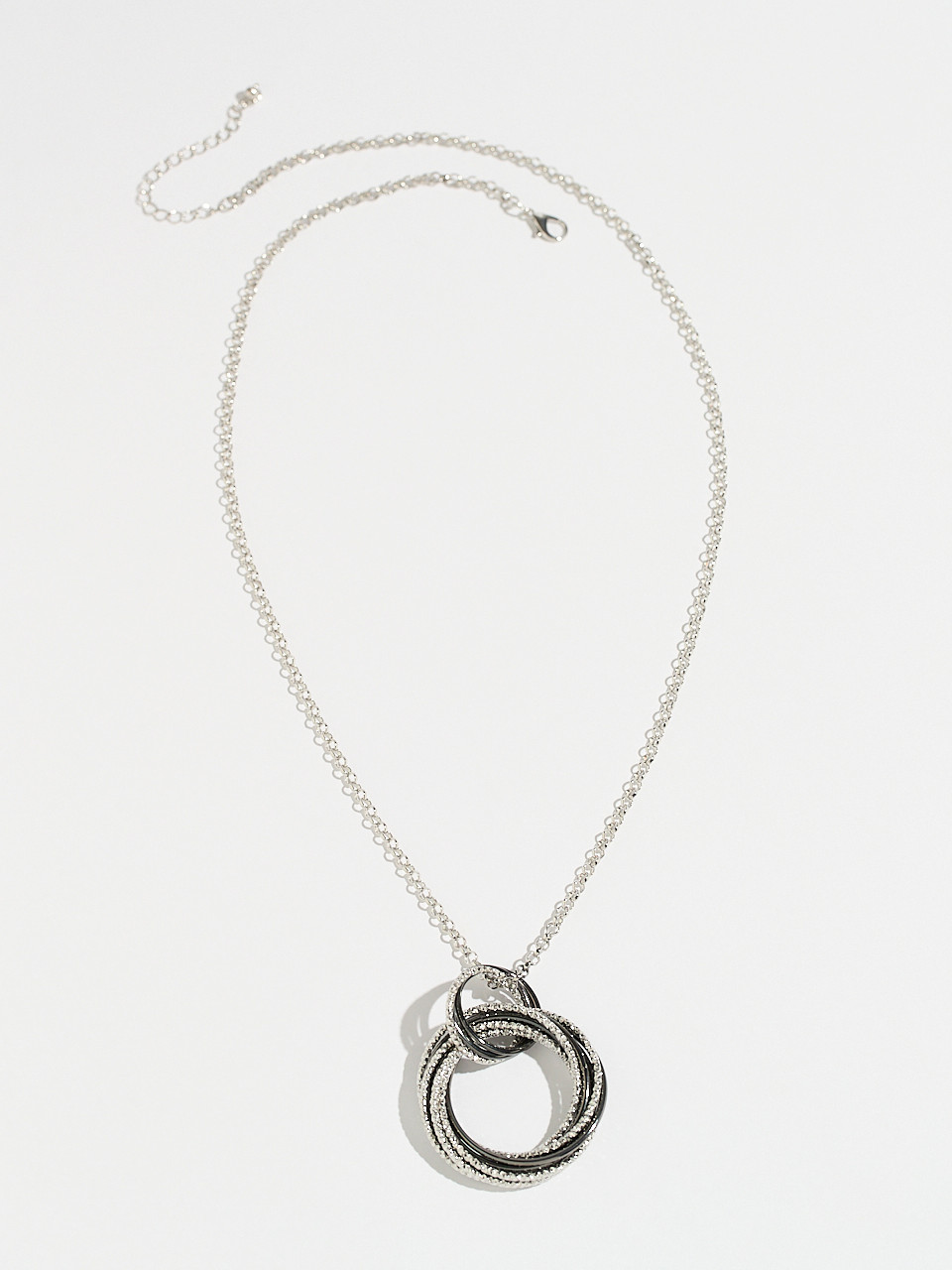 Long Mixed Metal Circle Pendant Necklace