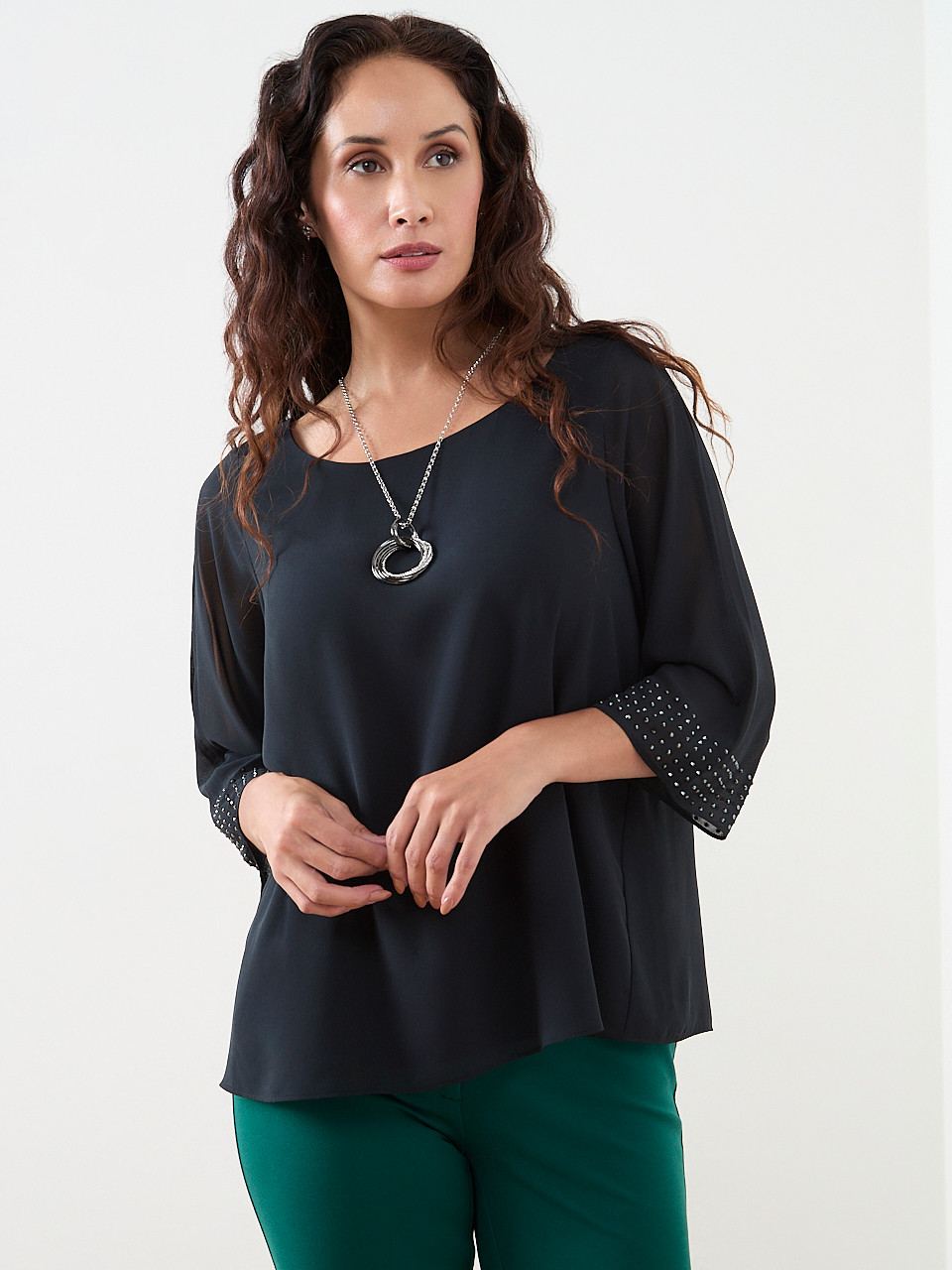 Long Mixed Metal Circle Pendant Necklace