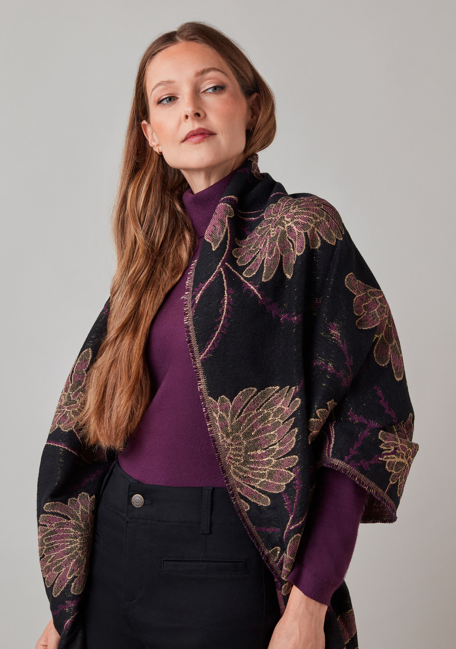 Lurex Amethyst Floral Scarf