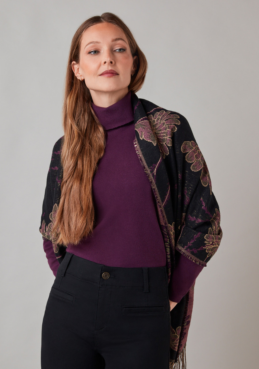 Lurex Amethyst Floral Scarf