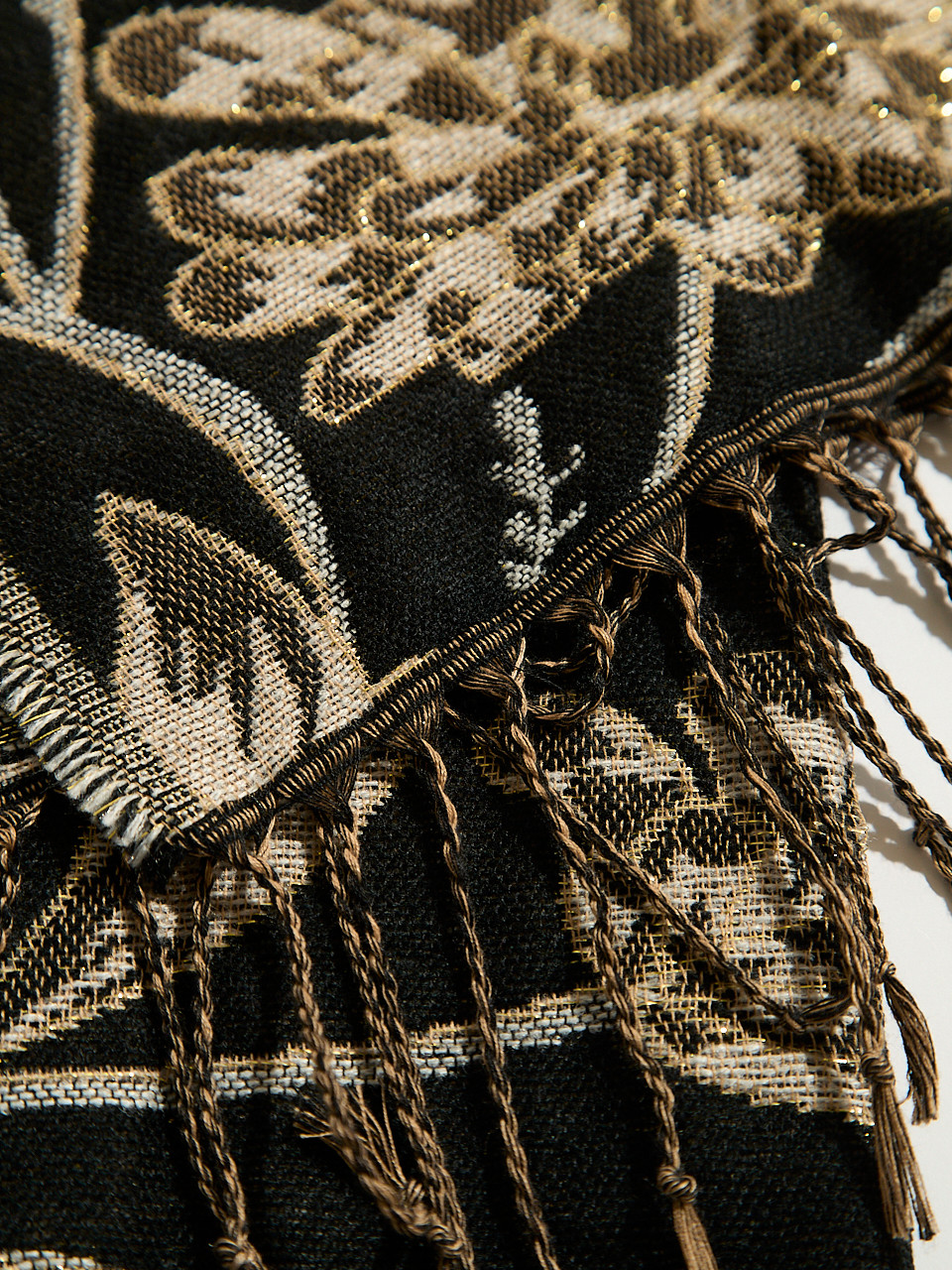 Lurex Black/Gold Floral Scarf