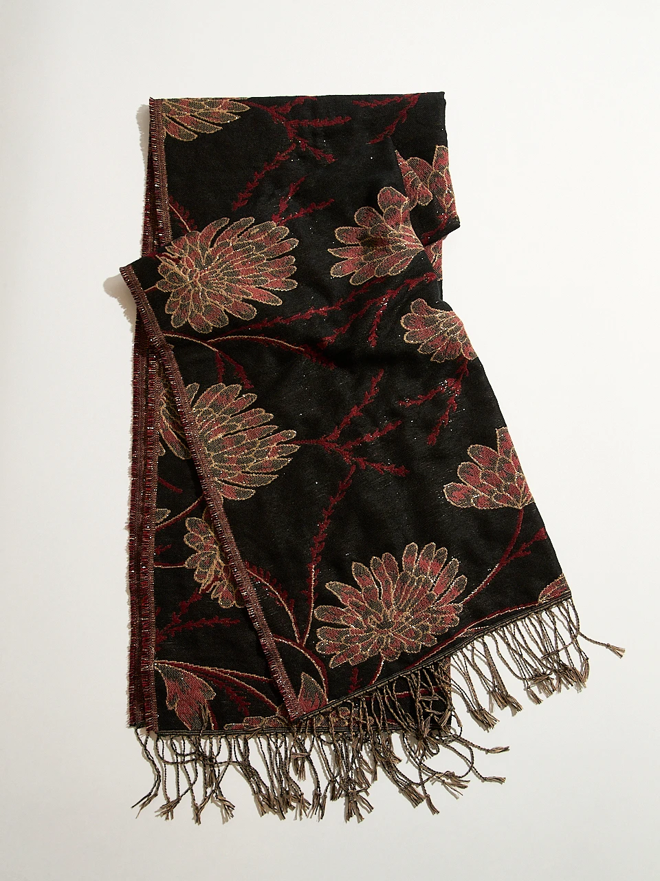 Lurex Deep Ruby Floral Scarf