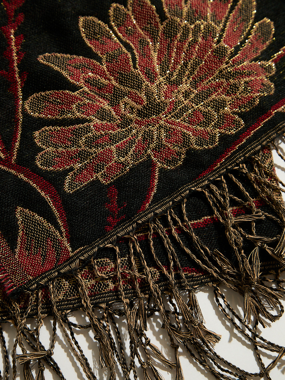 Lurex Deep Ruby Floral Scarf