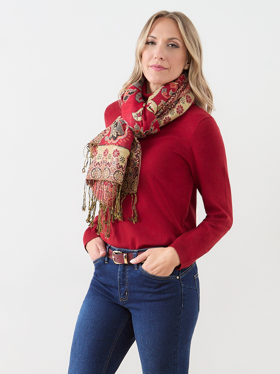 Lurex Deep Ruby Pashmina Scarf