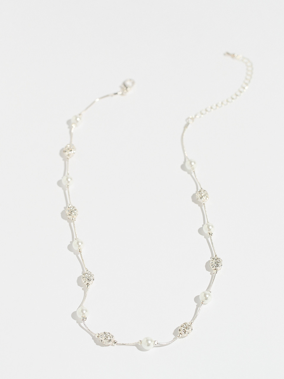Pearl & Fireball Short Silver Necklace