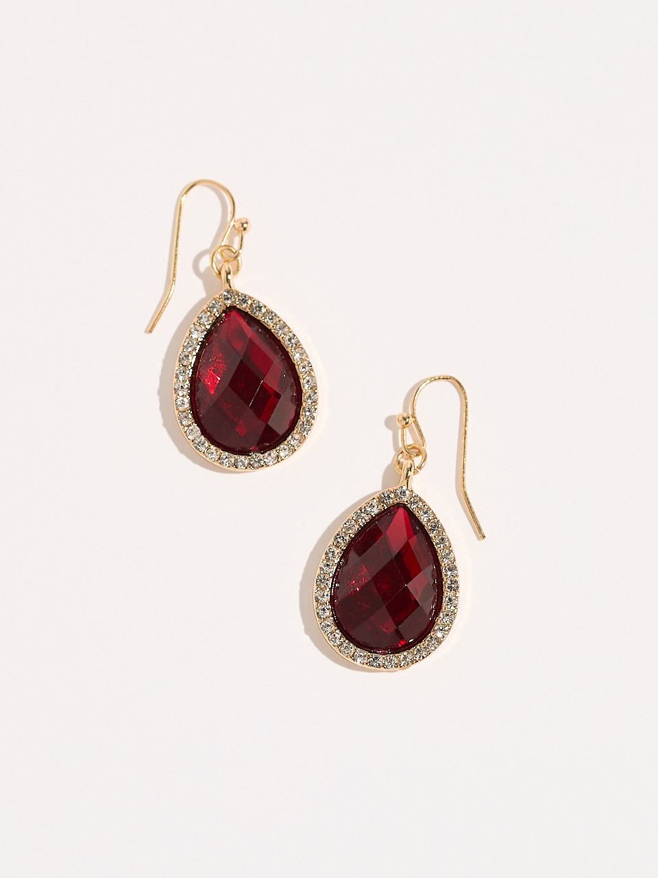 Pear-Shaped Ruby and Crystal Drop Earrings