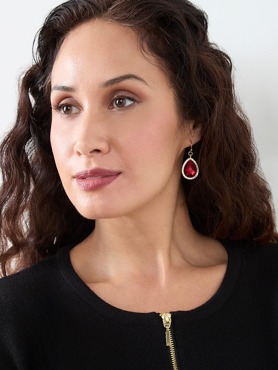 Pear-Shaped Ruby and Crystal Drop Earrings