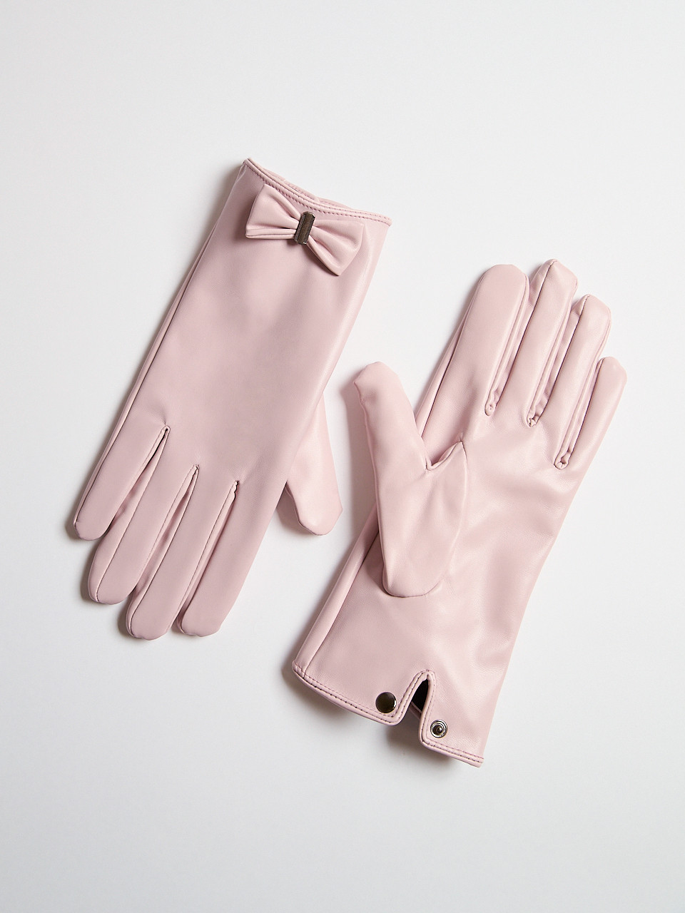 Pink Frost Vegan Leather Bow Detail Gloves