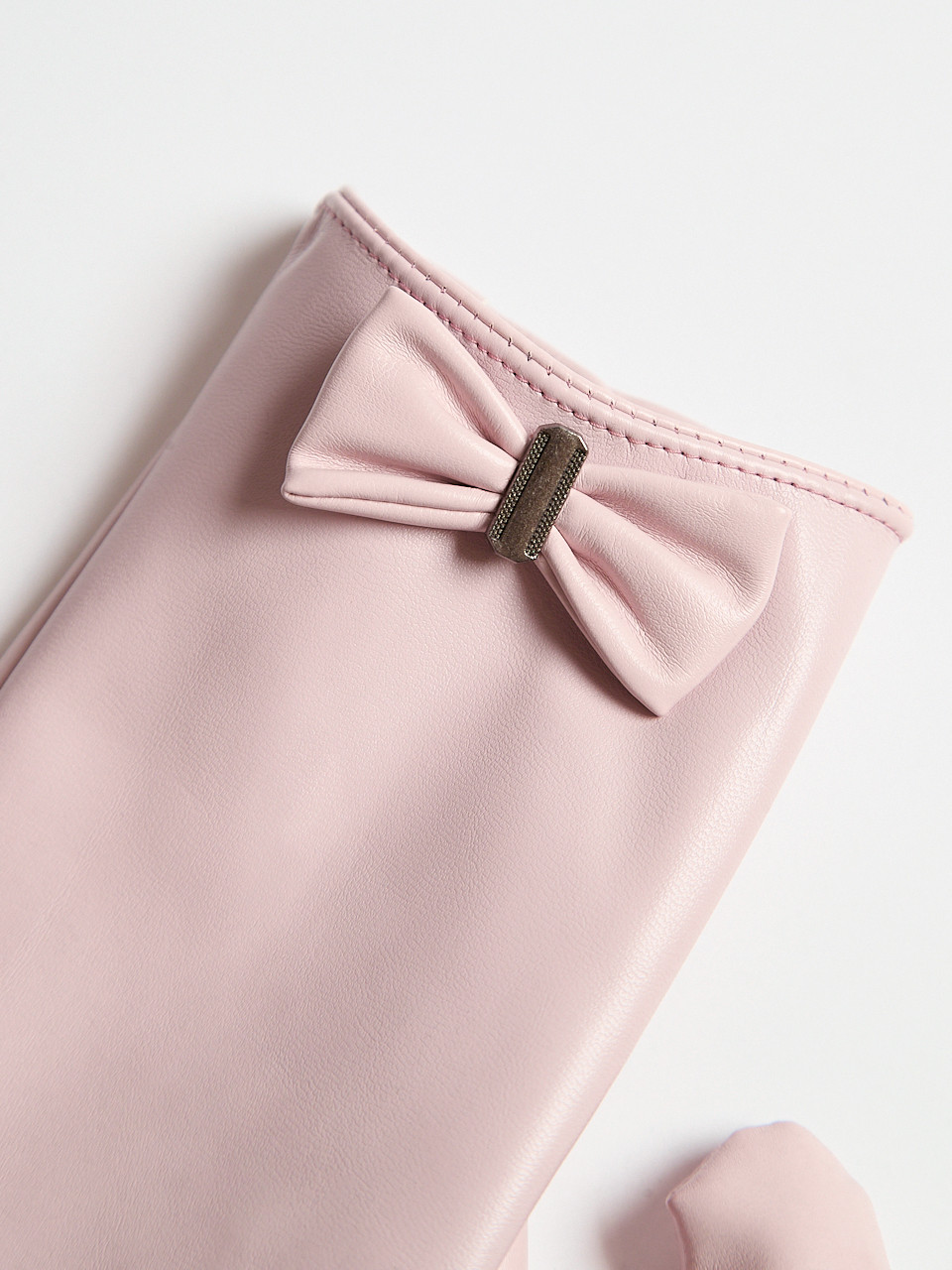 Pink Frost Vegan Leather Bow Detail Gloves
