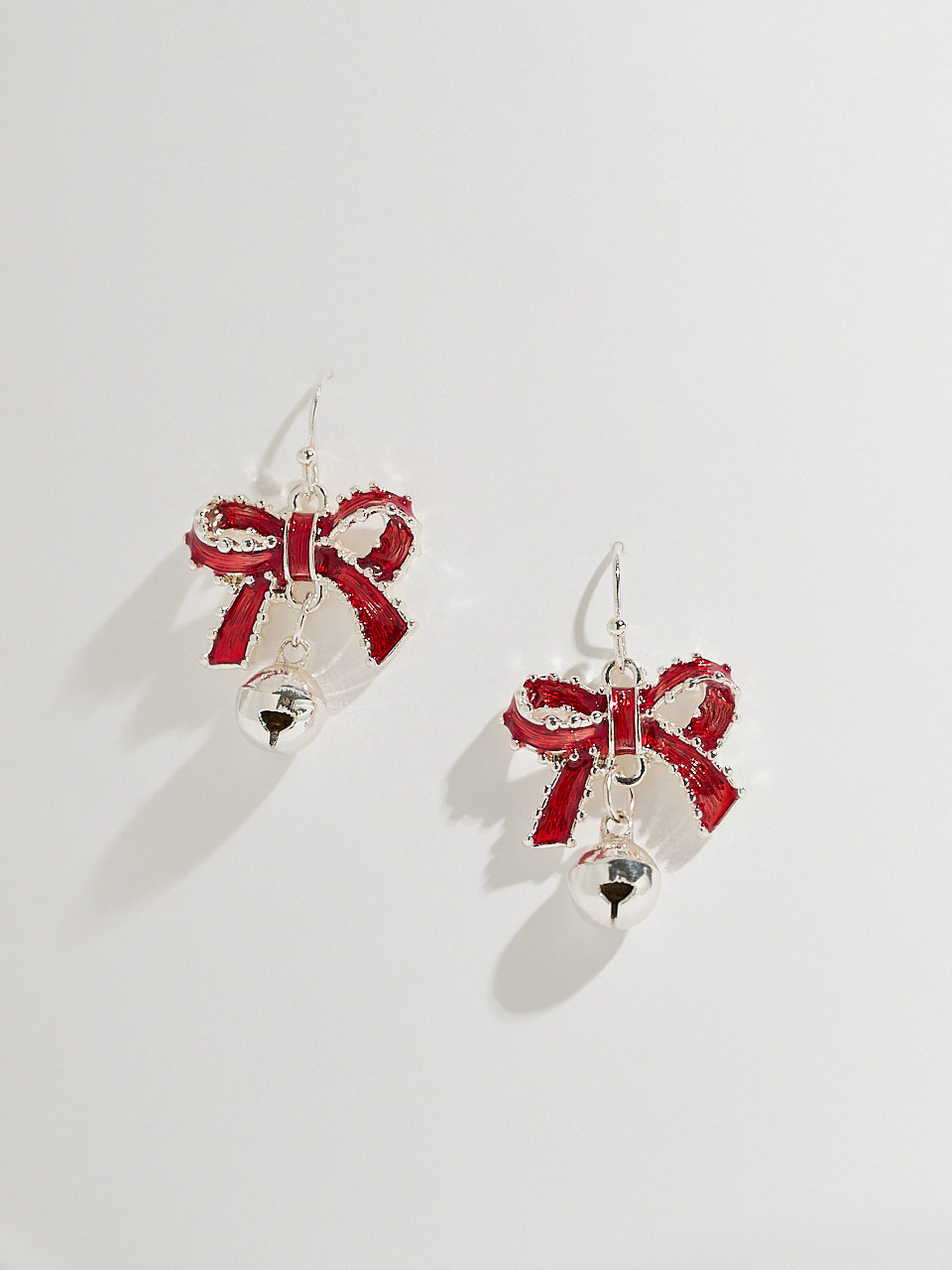 Red Bow with Silver Ball Drop Earrings