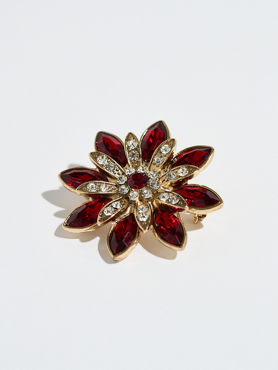 Ruby and Crystal Pointsetta Brooch