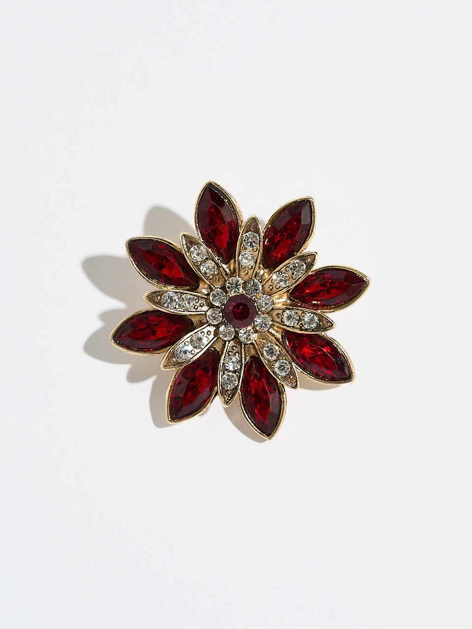 Ruby and Crystal Pointsetta Brooch