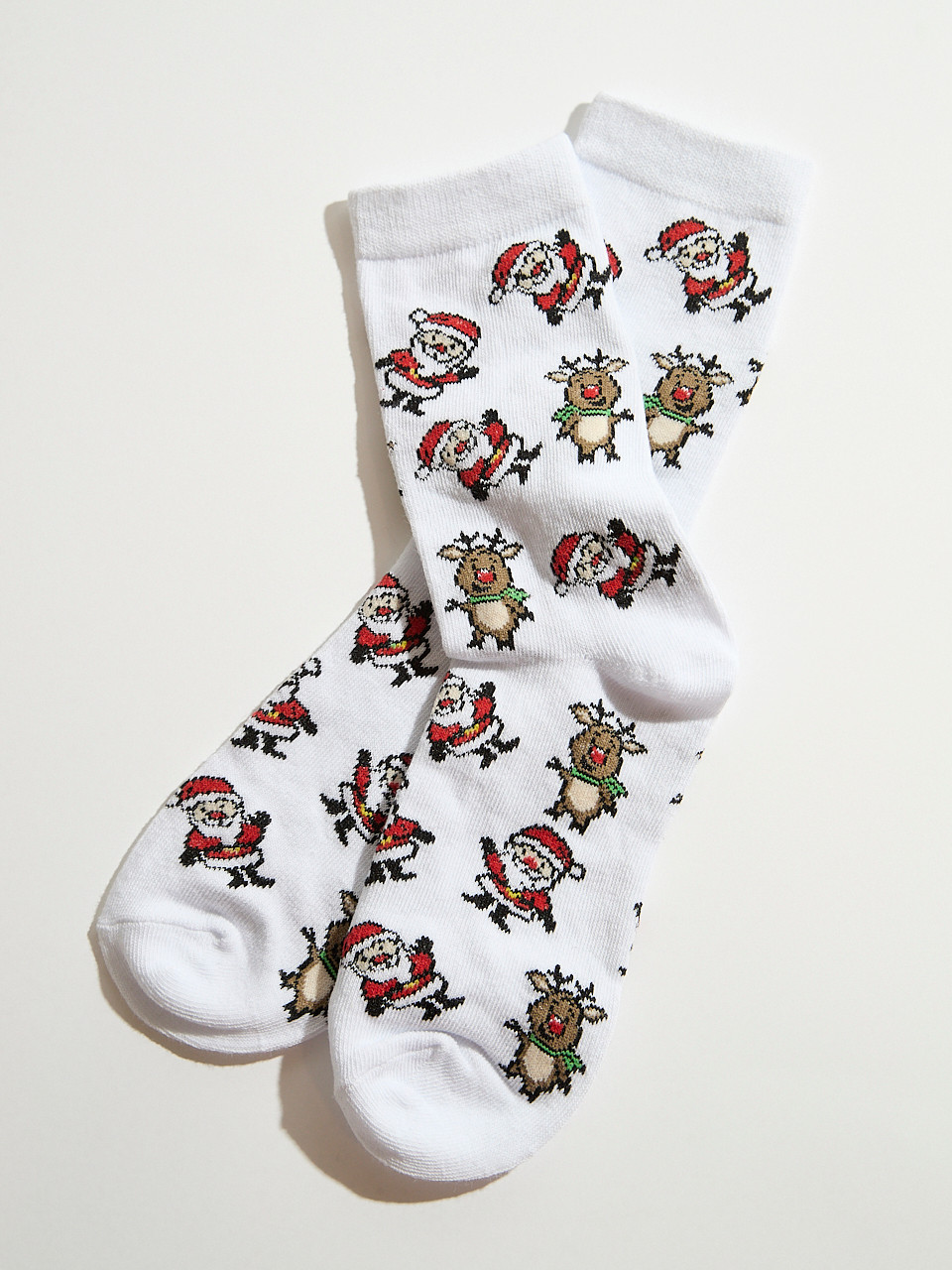 Santa & Rudolph Print Crew Socks