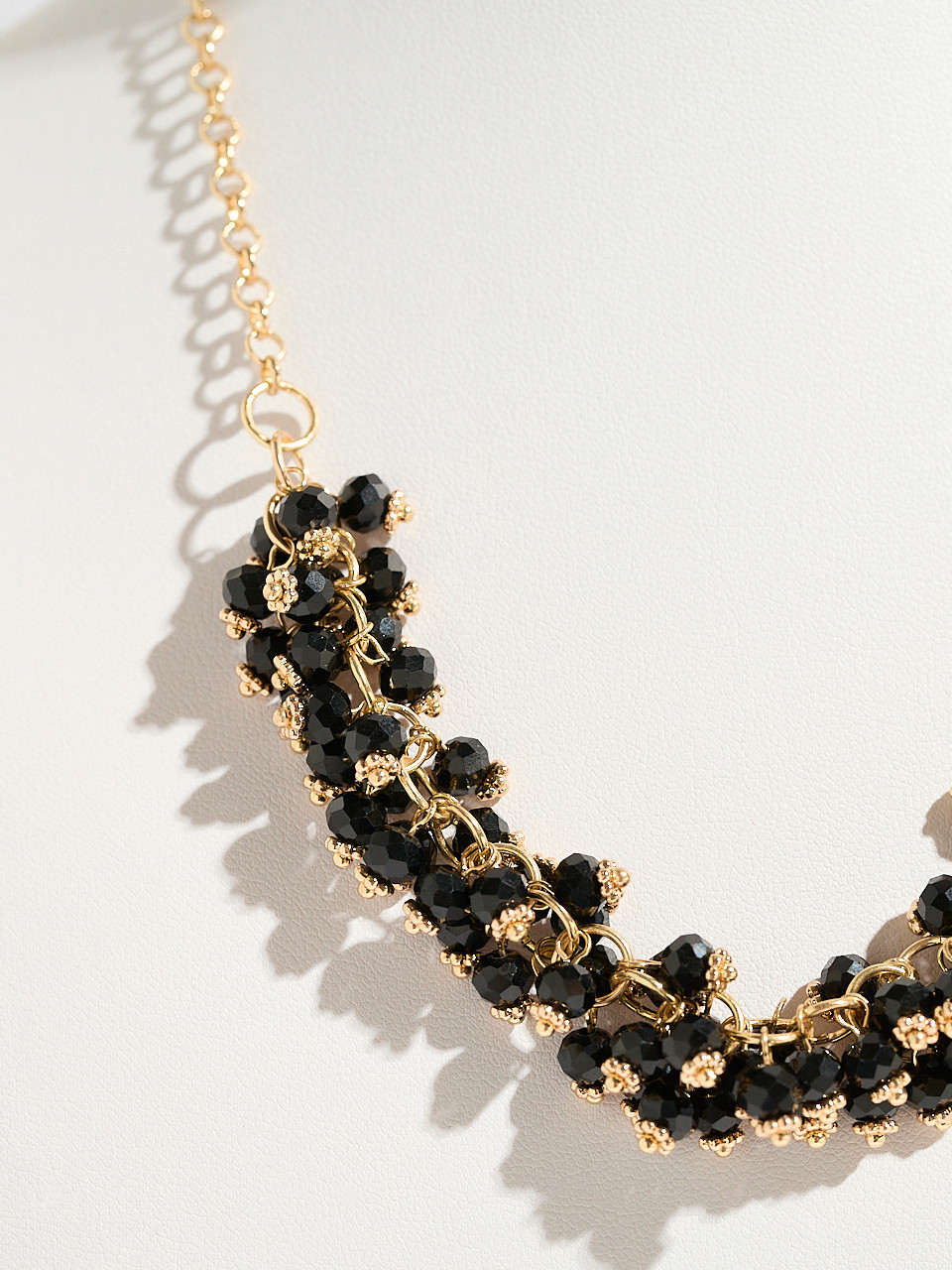 Short Gold Necklace with Jet Black Beads