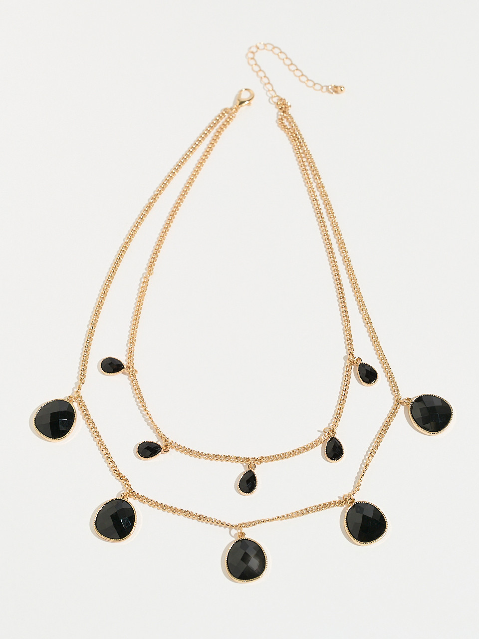 Short Jet-Black Double-Gold Chain Necklace