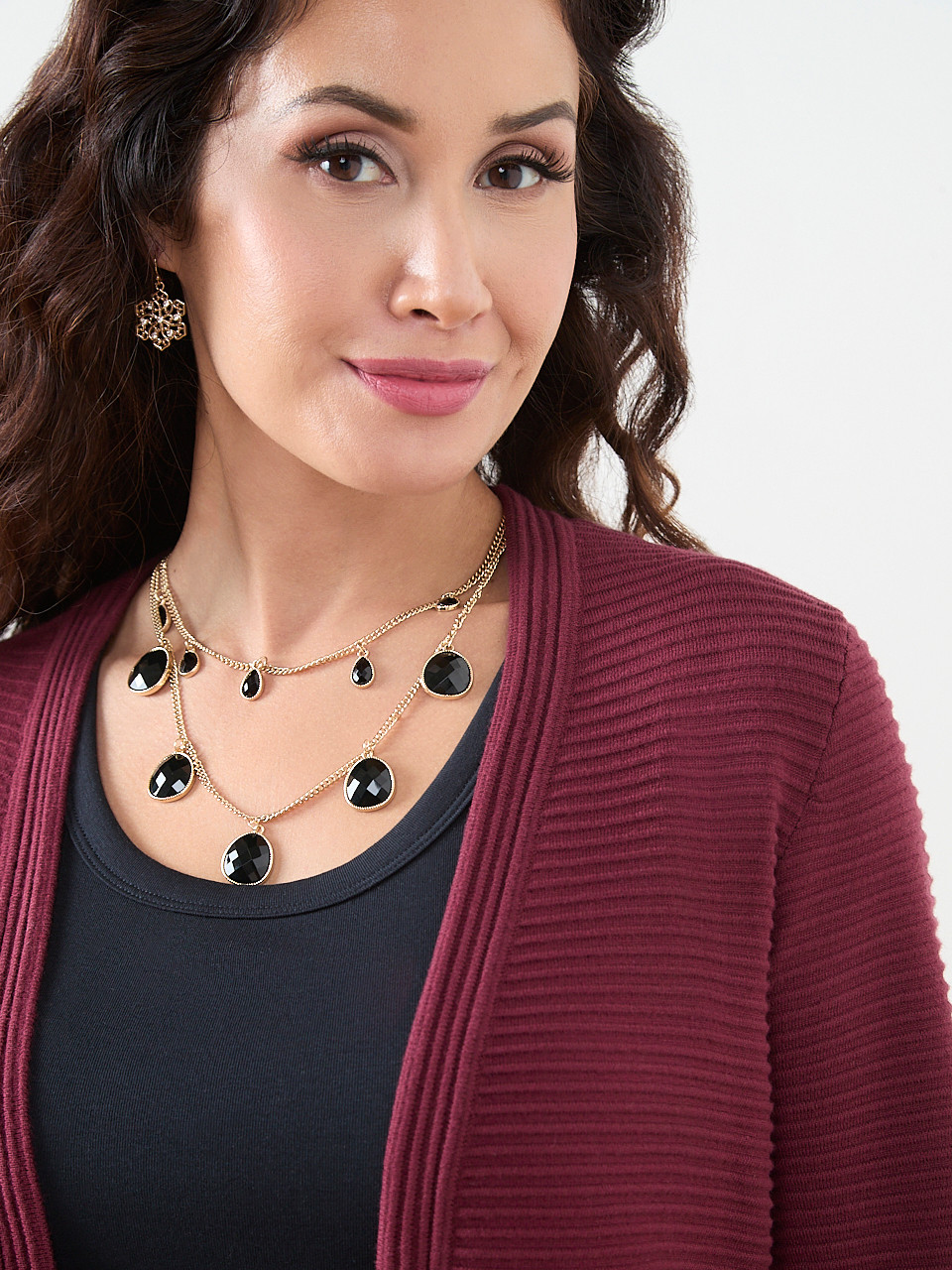 Short Jet-Black Double-Gold Chain Necklace