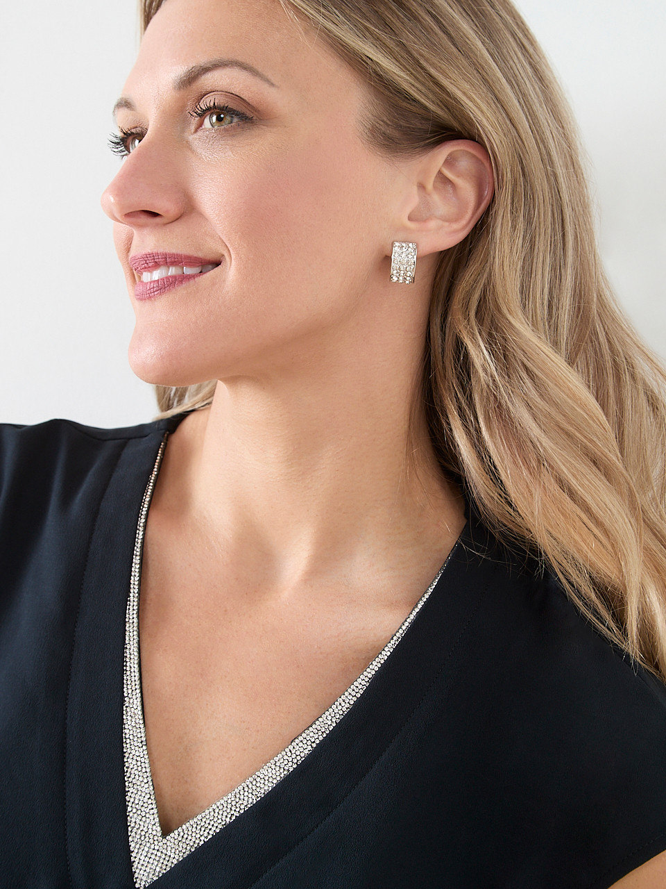 Silver and Crystal Half Huggie Earrings