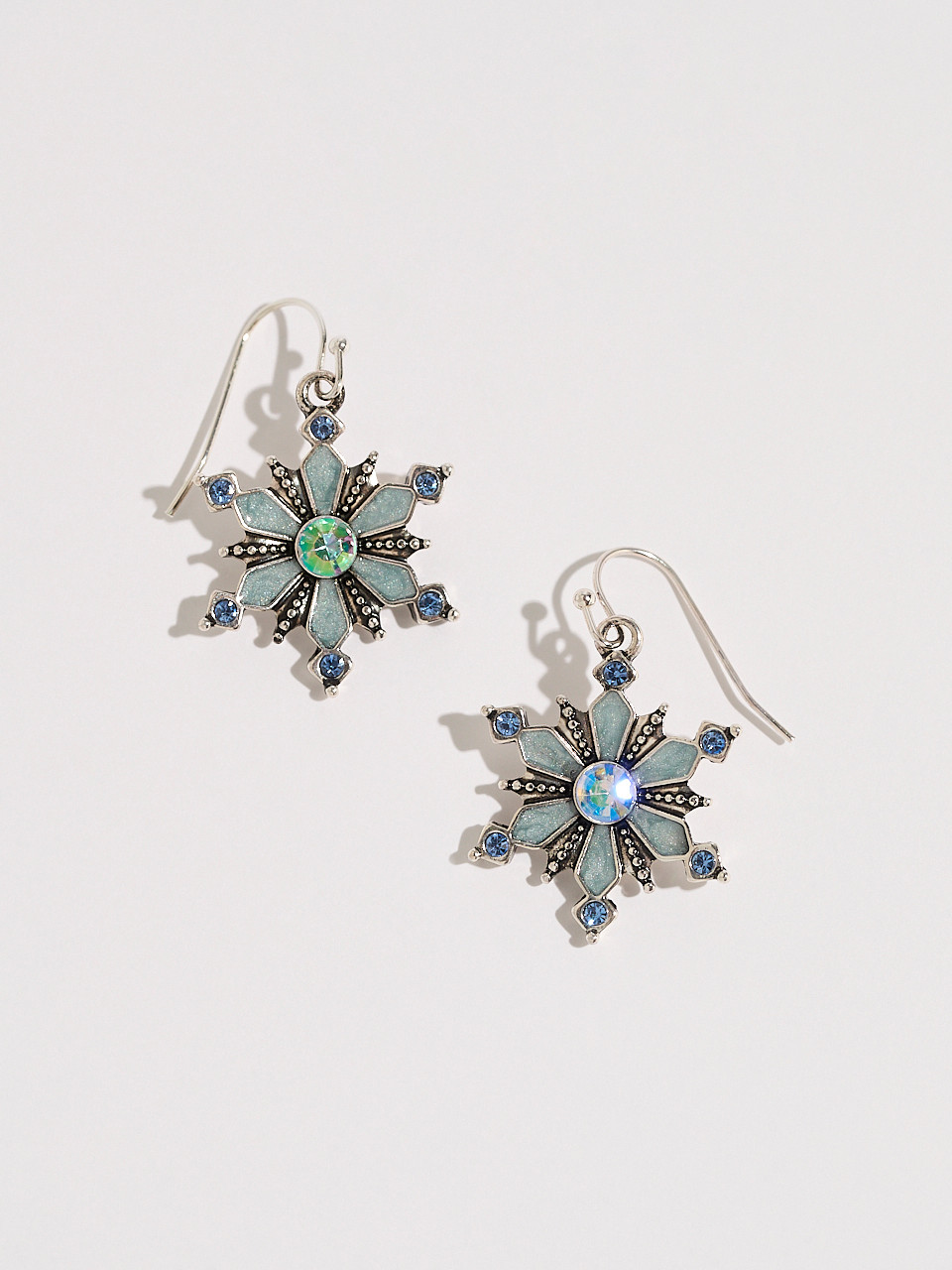 Silver Blue Snowflake Earrings
