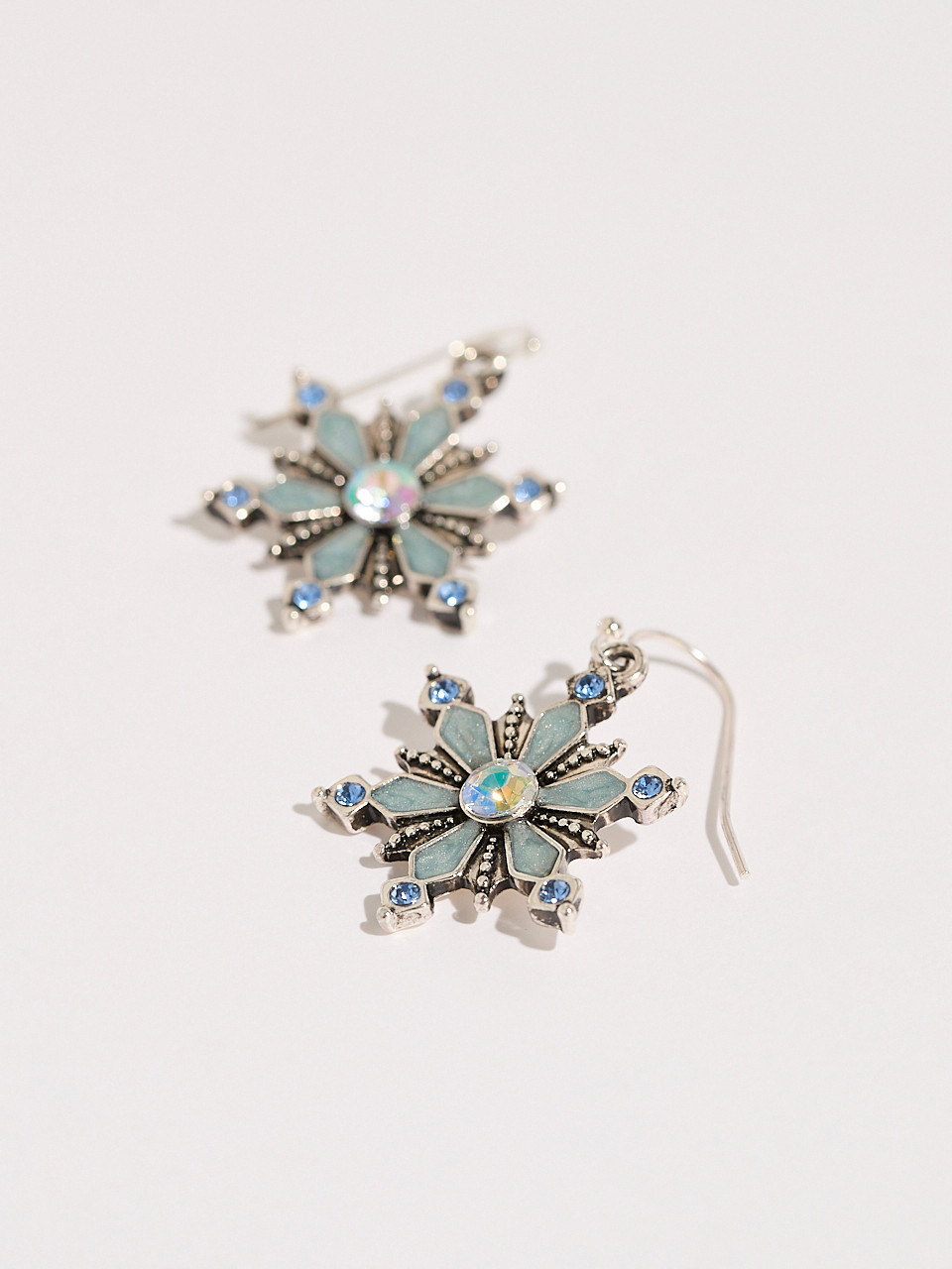 Silver Blue Snowflake Earrings