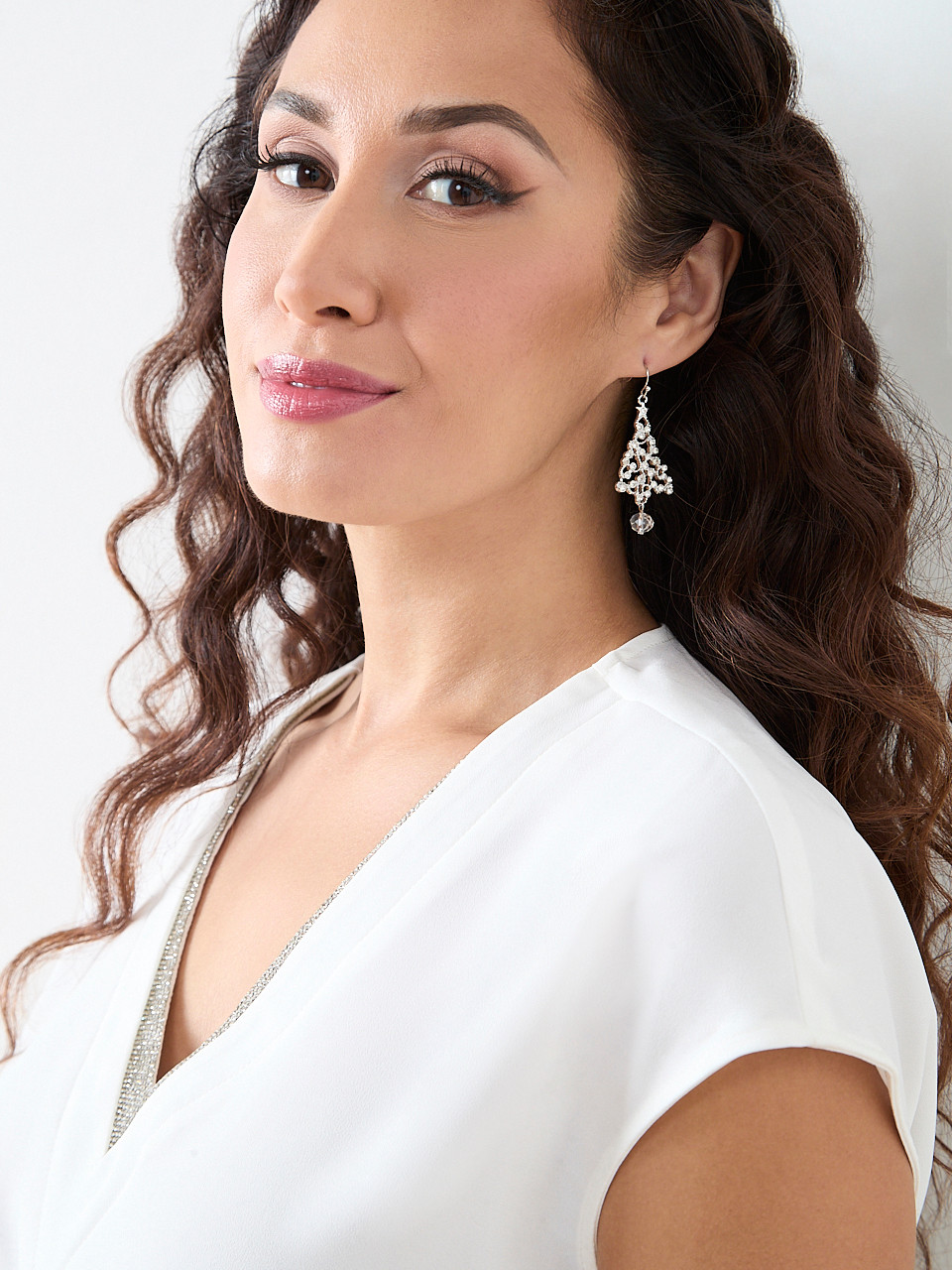 Silver Tree with Crystals Drop Earrings